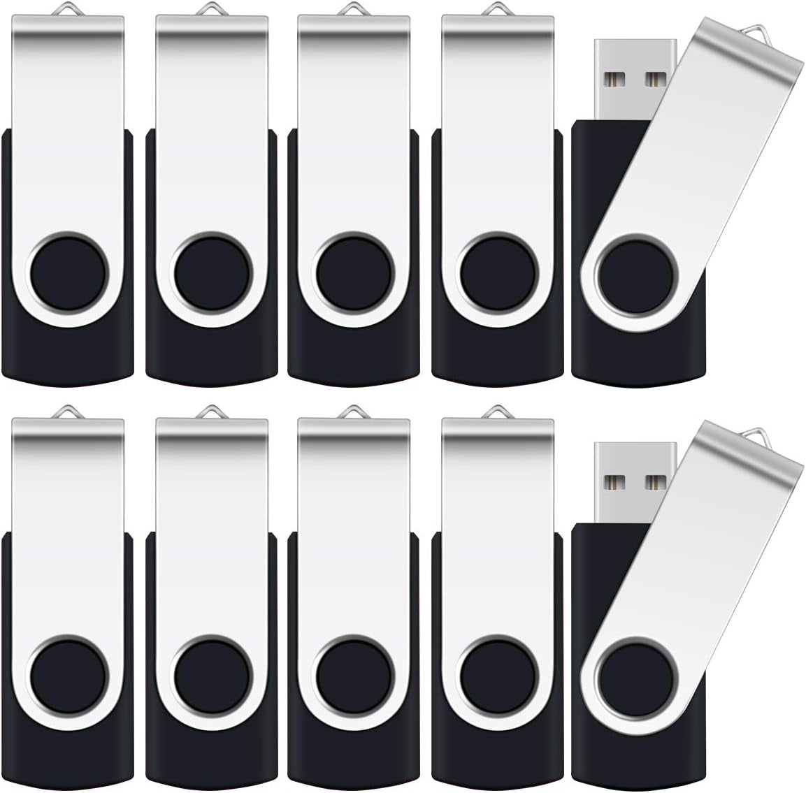 8GB Flash Drive, USB 8 GB Flash Drive 10 Pack, 8 Gig Thumb Drive with Lanyards Metal Swivel 8GB USB Memory Stick Pen Drive with LED Indicator(10 Black)