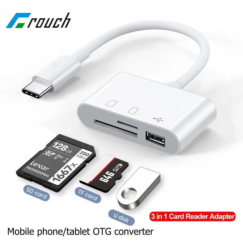 3-In-1 Card Reader Adapter Type C to SD TF Memory Card Reader USB Type C OTG Converter for Huawei Samsung Xiomi Phone Tablet