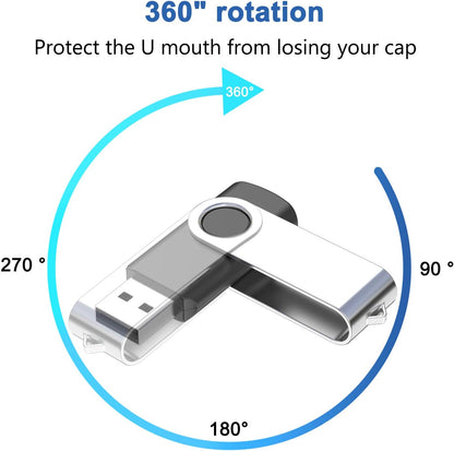 8GB Flash Drive,  USB 8 GB Flash Drive 10 Pack, 8 Gig Thumb Drive with Lanyards Metal Swivel 8GB USB Memory Stick Pen Drive with LED Indicator(10 Black)