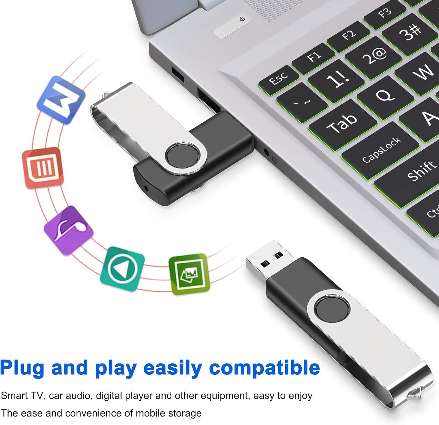 8GB Flash Drive,  USB 8 GB Flash Drive 10 Pack, 8 Gig Thumb Drive with Lanyards Metal Swivel 8GB USB Memory Stick Pen Drive with LED Indicator(10 Black)