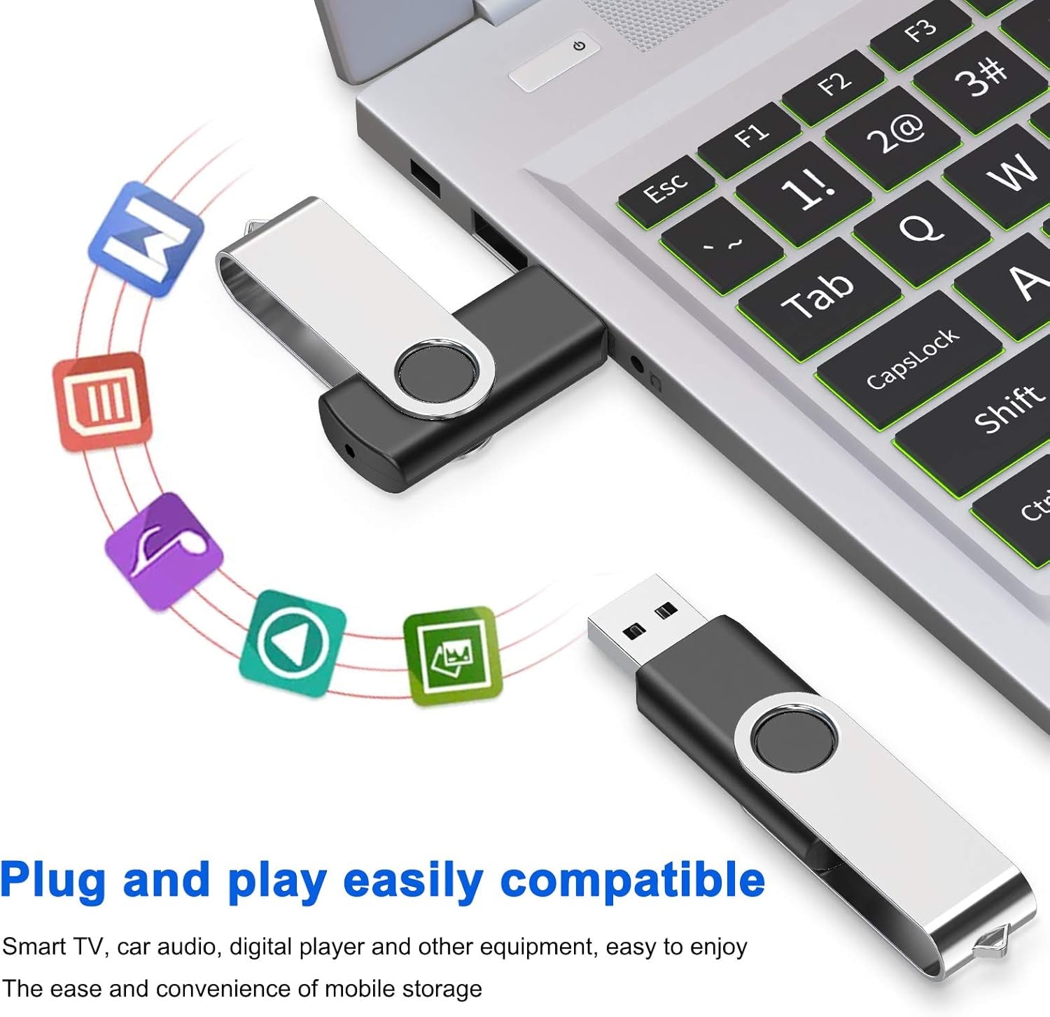 8GB Flash Drive,  USB 8 GB Flash Drive 10 Pack, 8 Gig Thumb Drive with Lanyards Metal Swivel 8GB USB Memory Stick Pen Drive with LED Indicator(10 Black)